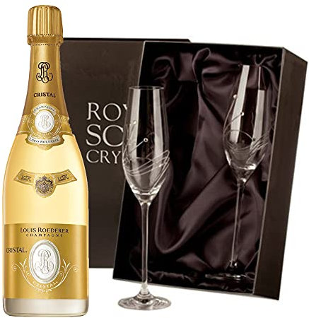 DrinxCom Louis Roederer Cristal Brut Vintage Champagne 75cl with 2 Royal Scot Diamante Flutes
