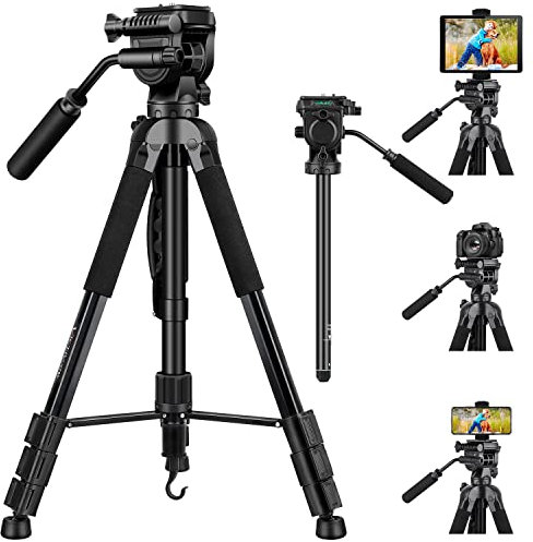 Victiv Kamera Stativ, 180cm Dreibein Stativ mit 2 in 1 Handy-Tablet Halterung und Einbeinstativ, Aluminium Video Stativ mit Fluidkopf für Smartphone DSLR SRL Canon Nikon Sony ipad iPhone