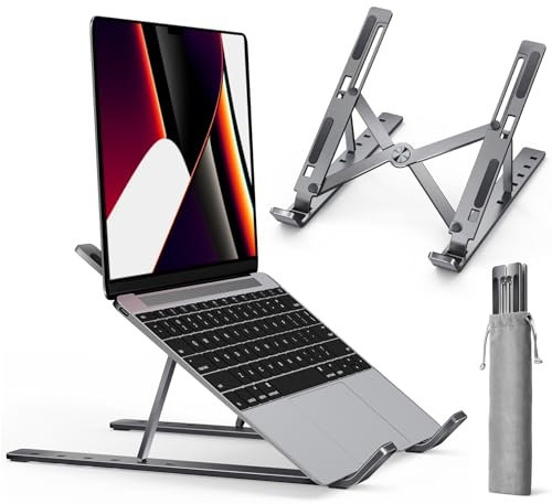 ivoler Laptop Stand, Adjustable Laptop Riser Aluminum Ergonomic Foldable Portable Tablet Holder Desk Laptop Holder, Notebook Stand for MacBook, Lenovo, Dell, HP, More 10-15.6” Laptops-Gray.