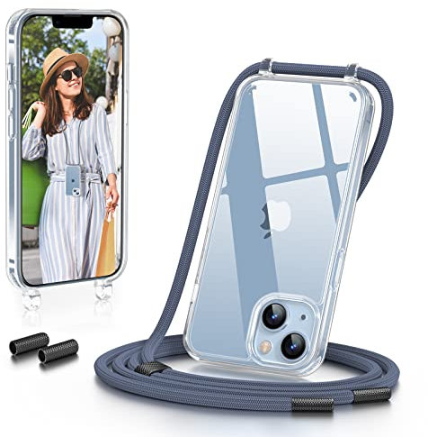 GOODVISH Handykette Kompatibel mit iPhone 14 Hülle, iPhone 13 Hülle, Necklace Hülle mit Band Handyhülle für zum Umhängen, Transparent Case mit Schnur, Kameraschutz und Bildschirmschutz, DunkelBlau