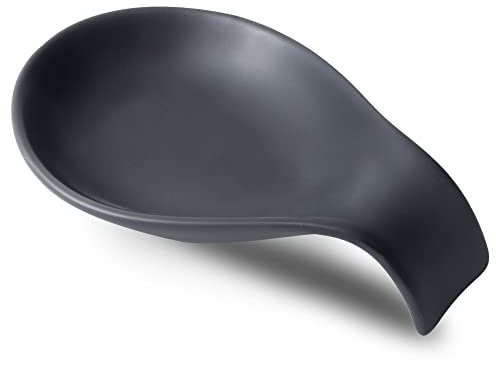 Nihow Ceramic Spoon Rest: 4 Inch Stable Utensil Rest - Heat Resistant Spoon Holder for Kitchen counter/Countertop/Stove Top - Dishwasher Safe - Matte Black (1 PC)