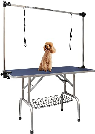 ROOMTEC Hunde-Pflegetisch, faltbar, mit höhenverstellbarem Arm/Schlinge/Netz-Tablett, 91,4 cm