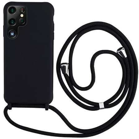 Keteen Handykette hülle für Samsung Galaxy S23 Ultra Handyhülle mit Band Slim Silikon Schutzhülle mit Abnehmbar Kordel Stossfest Bumper Cover zum Umhängen Necklace hülle Galaxy S23 Ultra-Schwarz