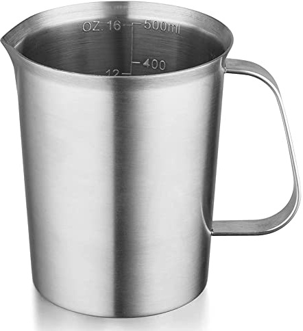 EIAOSI Verre doseur en acier inoxydable avec bec verseur, pichet en métal avec marquage ML, 16 oz/500 ml,