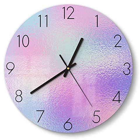 DEQORI Glasuhr | rund Ø 30 cm | Motiv Milchglas vor Pastell | ausgefallene leise Design Uhr aus Glas | Wanduhr für Wohnzimmer & Küche | moderne Hingucker Uhr für die Wand