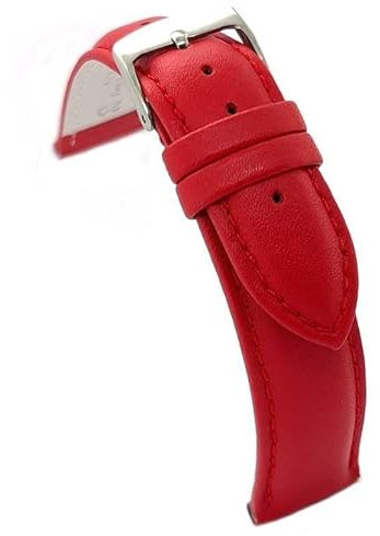 diloy Lederarmband für klassische Uhr – Glattes Rindsleder mit Nähten, gepolstert, Edelstahlschließe – Größen 8mm, 10mm, 12mm, 14mm, 16mm, 18mm, 19mm, 20mm, 22mm, 24mm 302 Rot 12mm