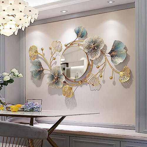 GERHWASH Wandspiegel Groß Ginkgo-Blatt Deko Spiegel 118 * 68cm Kreativer Metall Spiegel Wand für Wohnzimmer Schlafzimmer Wandhalterung Dekorativer