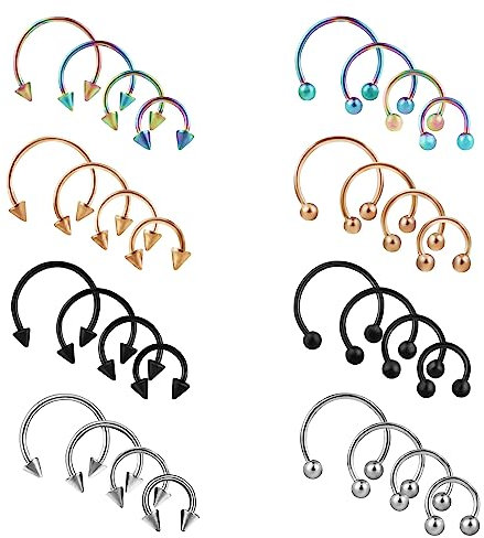Cobee 32 Stück Hufeisen Reifen, 18G Verschiedene Größen Hufeisen Piercing Septum Nase Ring für Damen Nasenpiercing Hufeisen Creolen Augenbrauen Ohrringe Lippe Hufeisen Nasenring Damen