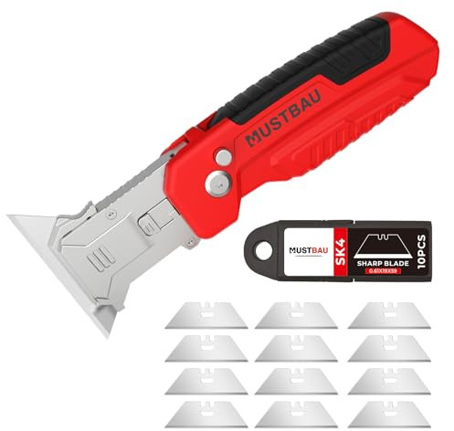 Mustbau Coltello Pieghevole Professionale, Coltello Universale con 10 Lame SK5 Aggiuntive, Ideale Strumento da Taglio in Alluminio (Con Cambio Rapido e Blocco Lama)