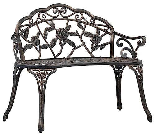 Homgoday Bistrobank 100 cm Bronze aus Aluminium-Druckguss, Gartenbank, Balkonbank, robuste Bank für Balkon, Terrasse & Garten