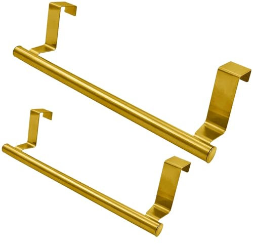 Coufce 2 Pack 9 Inch Towel Holder, Gold Bathroom Towel Bar Stainless Steel Hand Towel Rack, Over Cabinet Door Towel Bar for Kitchen Bathroom