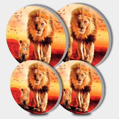 Lion Round Hob Covers 4-Piece Stove Plate Cooker Hob Covers for Cookers Top Burner Gas Range Oven Protector Kitchen Accessories Cooktop Decorative Decor
