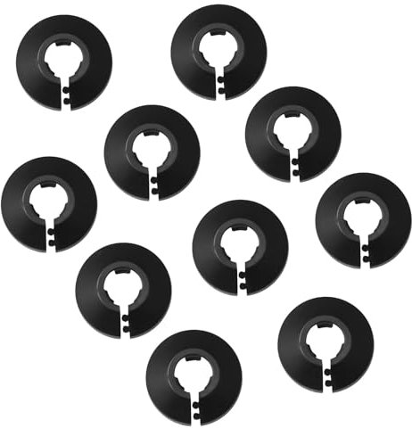 NITAIUN 10 Pièces Colliers de Tuyau de Radiateur Couvercle Noir, Colliers de Pipe en Plastique Rosace Radiateur, Plomberie Cache Tuyaux pour D'eau 16 mm Diamètre Rosace de Radiateur