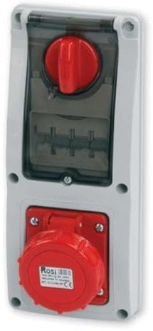 Presa interbloccata verticale con sezionatore interruttore, ad incasso, con interruttore magnetotermico, 380V, 4 poli 3P+T, 16A, IP67 - Rosi 16.3316R6-IMT