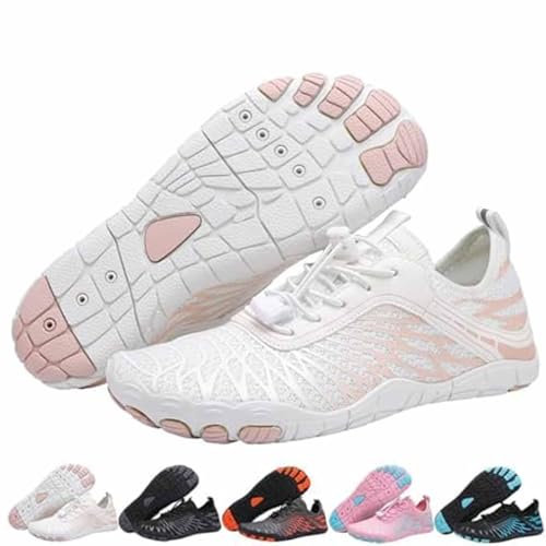 MIOKUKO Chaussures de randonnée Pieds Nus, Chaussures minimalistes de Course à Pied Pieds Nus, Chaussures Pieds Nus pour Femmes, boîte à Bout Large (White,38)