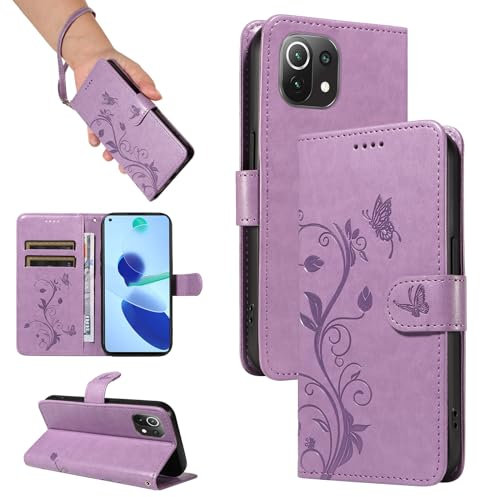SRISHP Cover per Xiaomi Mi 11 Lite 5G / 11 Lite 4G / 11 Lite 5G NE, Magnetica Cover a Libro con Slot per Schede, Custodia in PU Pelle Portafoglio per Xiaomi Mi 11 Lite 5G, Viola