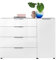 Kommode SANTORIN weiß mit Glasfront, Schrank Korpus in weiß mit Oberboden in Glas-mit viel Stauraum und Schubladen für Ihren Wohnbereich - 135 x 99 x 40 cm (B/H/T)