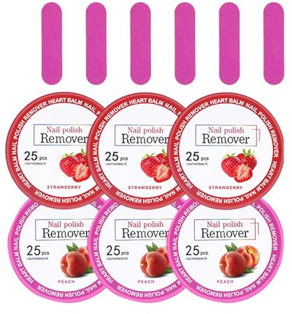 150PCS Nail Polish Remover Pads,Nail Varnish Remover Wipes in Box Gel Nail Wipes,Easy to Carry Instant Removal (One Size, Strawberries,Peach)