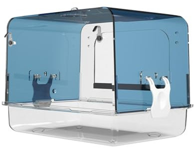 Fenteer Papageien-Badewanne, Vogelbadewanne, Nymphensittich-Käfig-Zubehör, kleine Vögel, Wellensittich, Kleiner Vogelkäfig, Papageien-Wasserduschschale, Blau