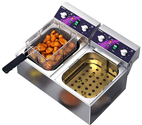 sjdoPulse Commercial Deep Fryer Stainless Steel Electric Fryer Dual Tank with Timing & Temperature Control Function, Easy Clean,20L