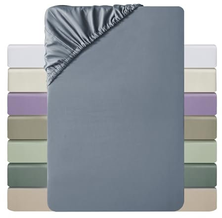 MILDLY Spannbettlaken 200x200 Satin, 100% Langstapelige Baumwolle Seidig Luxus Bettlaken Spannbettlaken bis 25cm Matratzenhöhe, Oeko-Tex Zertifiziert-AshleyBlau