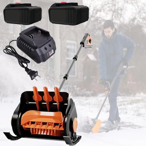 Spazzaneve Senza Fili, Spazzaneve Elettrico con 2 batterie, Maniglia Regolabile, Pala da Neve Alimentata a Batteria, Rimozione Neve a Spinta Piccola a Mano, Camion da Neve per Cortili e Giardini