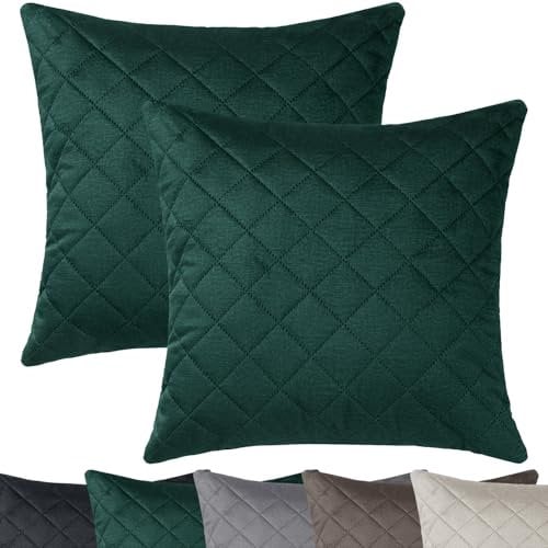 Selfitex 2er Set Sofakissen, 50x50 cm, samtiger Velours Bezug, inkl. Füllkissen, weiche Oberfläche mit Prägemuster, hohe Stoffdicke, wasserabweisend, luxuriöser Glanz, weiche Dekokissen (Grün)