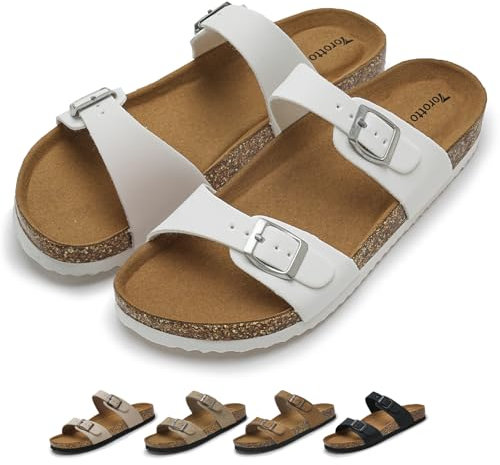 Torotto Damen Pantoletten Hausschuhe Sandalen Latschen Schlappen Bequeme Arbeitsschuhe Metallschnalle(weiß,39 EU)