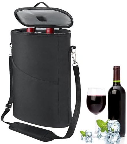 WANDGU Flaschenkühler für Unterwegs: Kühlmanschette für Wein oder Bier, Wine Cooler mit Tragegriffen und verstellbarem Schultergurt, Manschetten Flaschenkühler um Camping Ausflug Picknick