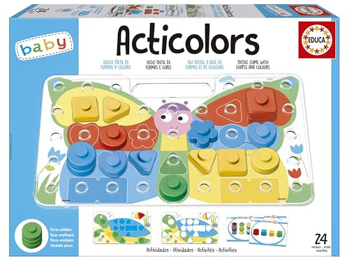 Educa - Acticolors | Kinderspiel zum Stapeln Farbiger Chips mit geometrischen Formen. Nestbar, um die Figur einzufärben. Empfohlen ab 2 Jahren (20169)