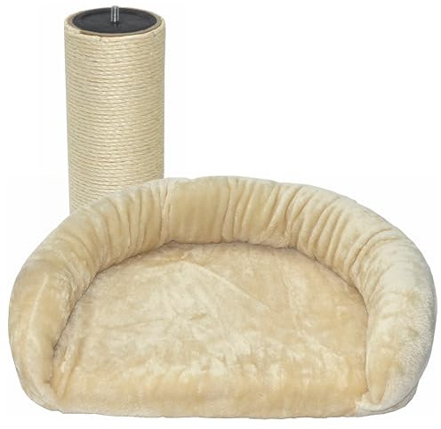 nanook Katzen Liegeplatz Katzenbett XL 60 x 40 cm inkl. Kratzstamm 35 cm, für große Katzen geeignet, Kratzbaum Erweiterung, Farbe: beige