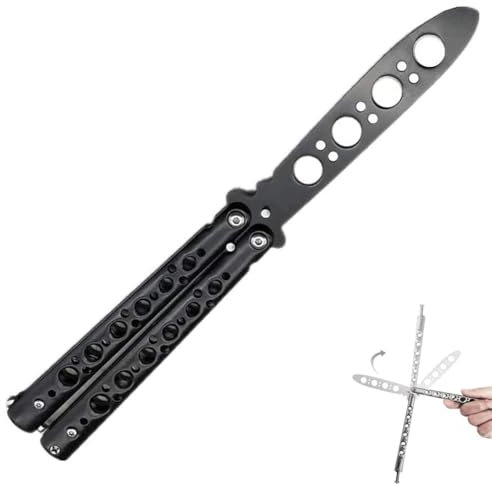 Générique couteau papillon d'entrainement Butterfly trainer, 100% acier inoxydable, lame de sécurité noir