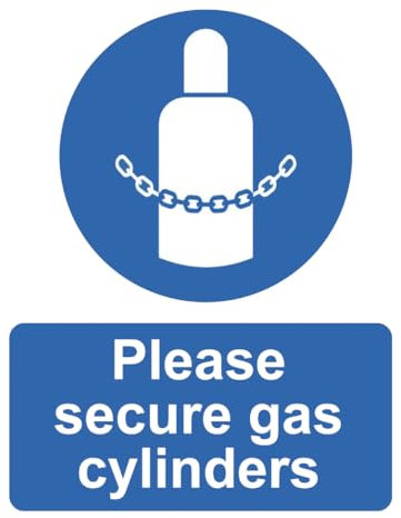 Please Secure Gas Cylinders Warning Safety Sign Self Adhesive Gloss Decal Sticker A4 297mm x 210mm
