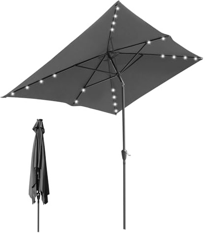Eulenke Parasol de jardin, protection UV, en polyester, imperméable et résistant aux taches, parasol de marché sans support, anthracite, 2x3m mit LED, 30° verstellbar