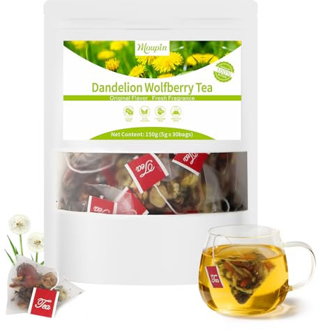 MQUPIN Dandelion Wolfberry Tea Bags 150g(5g x 30 count), Chrysanthemum, Cassia Combination Herbal Infusion Tea Bags, Caffeine Free, Unbleached & Biodegradable