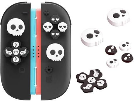 Jemdo Set de Capuchons de Joystick et de Boutons pour Nintendo Switch 2 (2025) – 7 Pièces Crâne Noir/Blanc en Silicone, Capuchons Joystick Switch 2 Confortables pour Enfants et Gamers