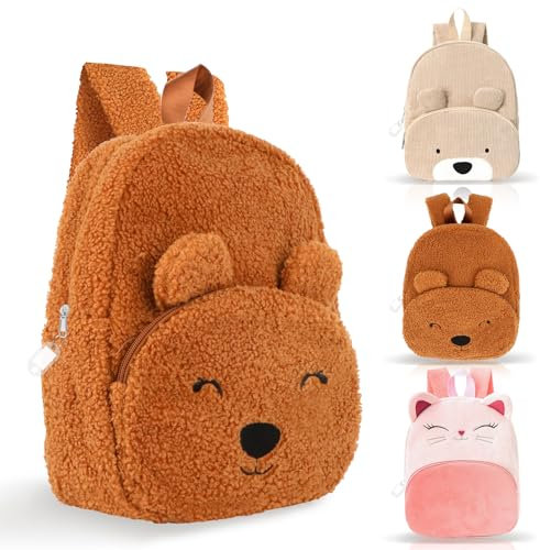 wokdsbl Kinderrucksack mit Name Anhänger – Personalisierte Rucksack für Jungen & Mädchen 2-6 Jahre – Flauschiger Bär Design, Leicht & Verstellbar, Mini Tasche für Kita & Kindergarten