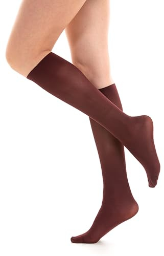 Medias elegantes para mujer, micro fibra, 60 den, longitud hasta la rodilla, marrón burdeos, 3 pares