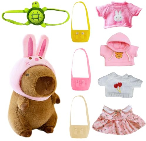 Ainvliya Capybara Plüschtier, 23CM Capybara Kuscheltier Set Cartoon Plüschtiere, Plüsch Puppe Spielzeug mit Kleidung und Accessoires, Figur Plüschtiere Gestopft Tierspielzeug