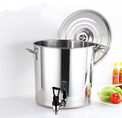DUOAZJL Suppentopf Mit Deckel – Suppentopf Aus Edelstahl Mit Verbundboden, 5–90 L, Weinkübel, Dicke Milchkanne Mit Hahn, Runder Suppentopf Mit Soft-Touch-Griffen(30 * 40cm(25L))