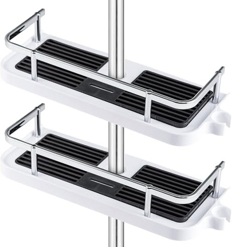 Shower Riser Rail Wall Mounted Shower Rail Stainless Steel Adjustable Shower Head Guide Rail for Home Bathroom (Shower Shelf, White+Black)