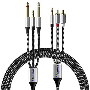 Meamaz 6.56ft/2M Cavo audio da a 6.35mm Cavo audio da a 3.5mm maschio-maschio bi-direzionale Aux Stereo Plug Uso per CD TV Mixer, Amplificatore di potenza, Home Theater, Altoparlante Cuffia