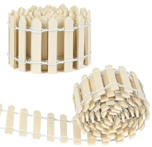 Aolso 2Pack Miniature Garden Kit Wooden Fence Dollhouse DIY, Mini Garden Furniture Gnome Fence, White 90 x 5 cm-Wood color