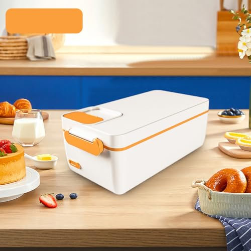 Fiambrera Eléctrica Autocalentable, Portátil, Inalámbrica, Con Temporizador Y Calefacción Ajustable, Aislante Calentador De Alimentos Con Batería Recargable, Para Adultos Hombres Y Mujeres(White + Ora
