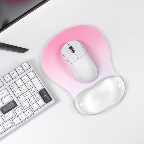 Sumgsn Gel Mouse Pad with Wrist Rest, Ergonomic Clear Mousepad Support, Cooling Pain Relief Mousepad with Non-Slip PU Base for Computer/Office/Home (Gradient Pink)