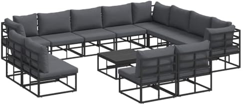vidaXL Garden Sofa Set with Cushion 13 pcs Black Aluminium, Garden and Terrace, Modern Modular Design, Outdoor Lounge, Patio Sofas Furniture Set Seating