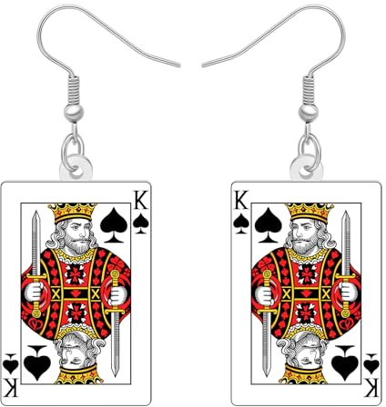 LONYOO Spaß Spielkarten Poker Ohrringe Hängend Acryl Königin der Herzen Ohrringe Glücksspiel Casino Geschenke für Frauen Mädchen Poker Spieler Casino Nacht Outfits Schmuck Zubehör