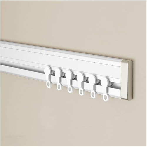 Vorhangschiene Aluminium 1 Läufig, 6 mm Ultraflach Gardinenschiene, 0.6-6 m Decken oder Wandmontage Gardinenstange, Raumteiler für Schlafzimmer Wohnzimmer Hotels(Weiß Wandbefestigung,1.1m)