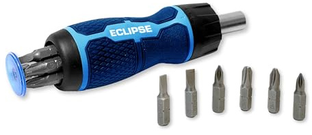 Eclipse Professional Tools ERS7PS 7-Piece Ratchet Screwdriver Set - Ergonomic Handle with in-Handle Bit Storage, Smooth Ratchet Action - Durable Screwdriver Set for DIY & Professional Use