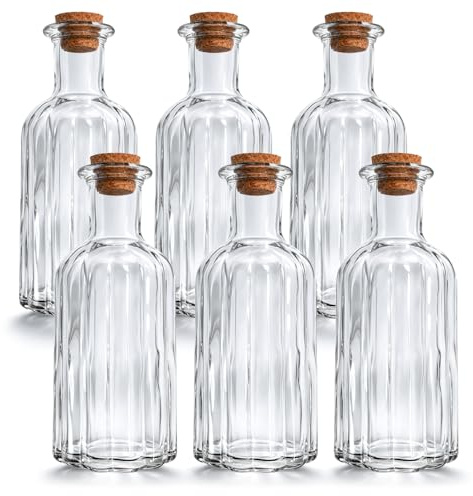 com-four® 6x Glasflasche 450 ml mit Korken, leere Flasche | Glasbehälter zum Befüllen mit Flüssigkeiten wie Öl - Essig und Spirituosen